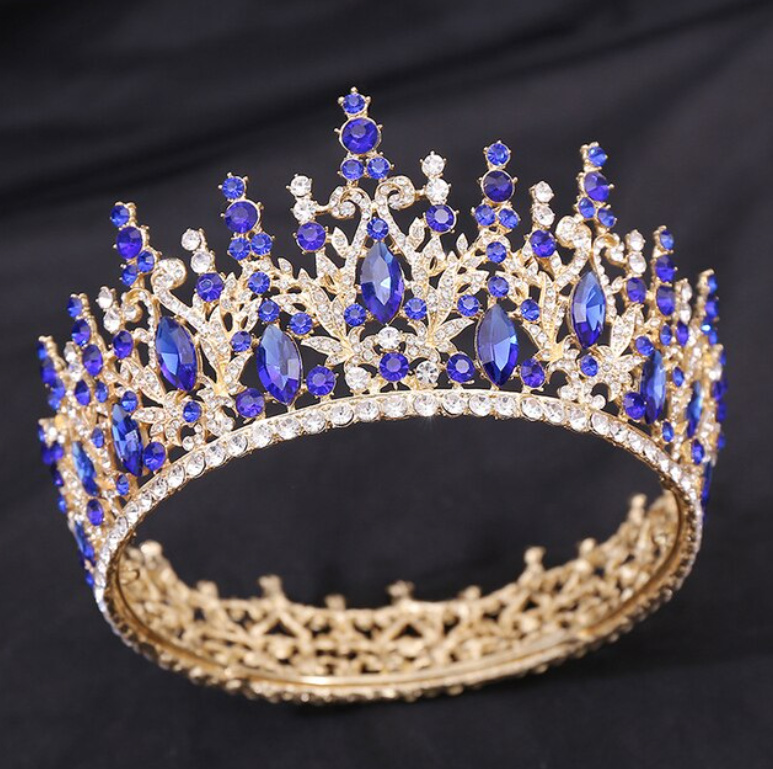 Brautmode 2024, Brautschmuck Set in Gold Blau Tiara mit Ohrringe und  Halskette im Set