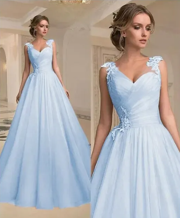 A Linie Kleid Abendkleid Elegant für Hochzeitsgäste in Hellblau mit Spitze