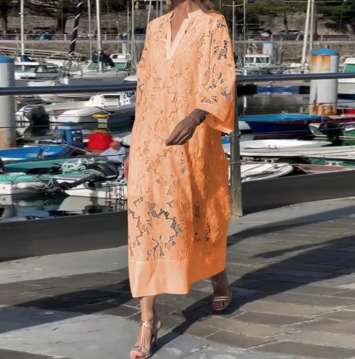 Boho Style Kleid für Hochzeitsgäste Nadya aus Spitze Knöchellang Orange