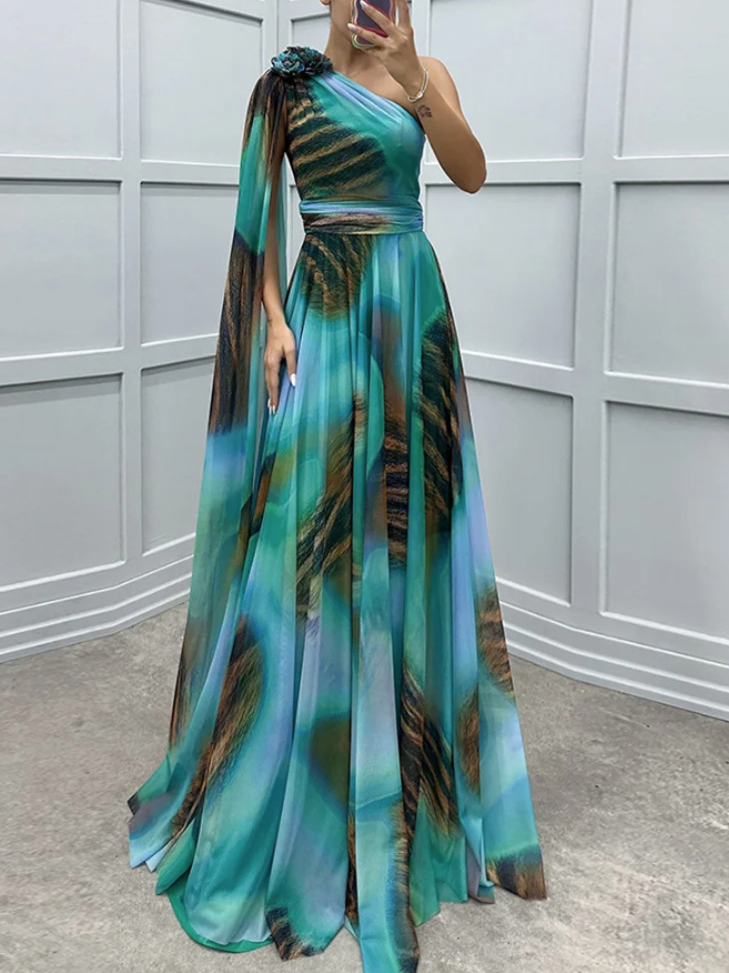 A Linie Chiffon One Shoulder Kleid Annesca Elegant für Hochzeitsgäste in Blau