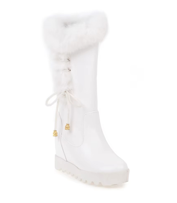 Winter Plüsch Braut Stiefel Hochzeitsschuhe Europa in Weiß mit 7cm Absatz