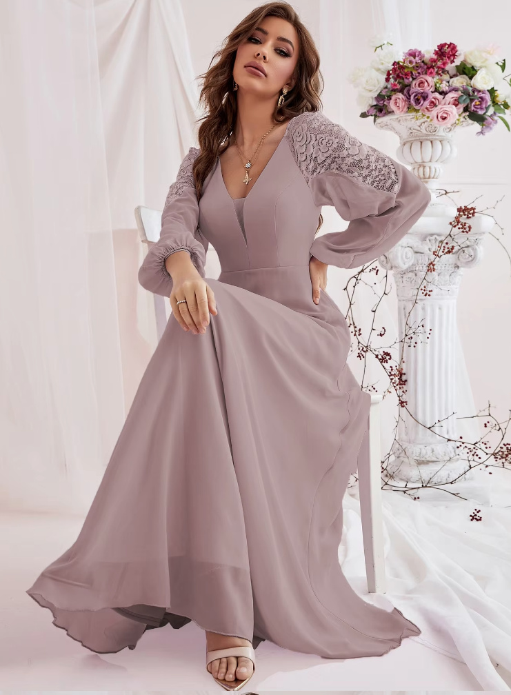 A Linie Langarm Kleid Eve Elegant für Hochzeitsgäste in Altrosa