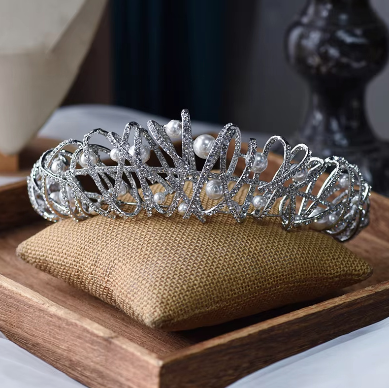 Zirkon Perlen Braut Tiara Diadem Edith