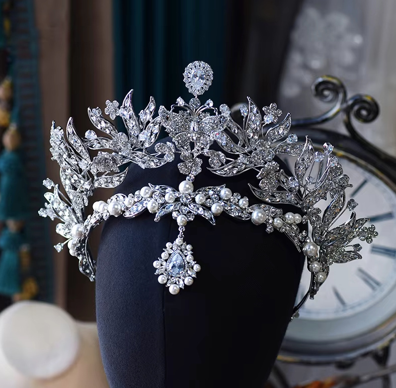 Oversize Zirkon Perlen Braut Tiara Diadem Elikapeka