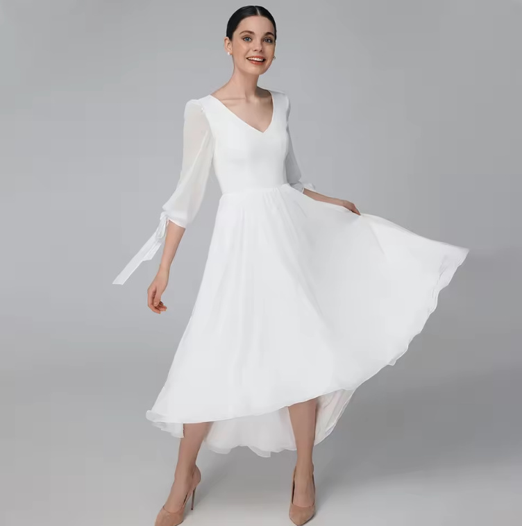 A Linie Langarm Chiffon Standesamtkleid Eloise Wadenlang