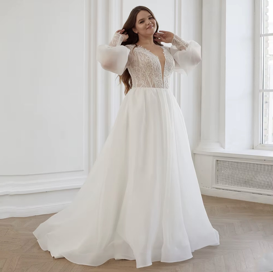 A Linie Brautkleid Friderike mit Chiffon Ärmel Spitze und V Ausschnitt