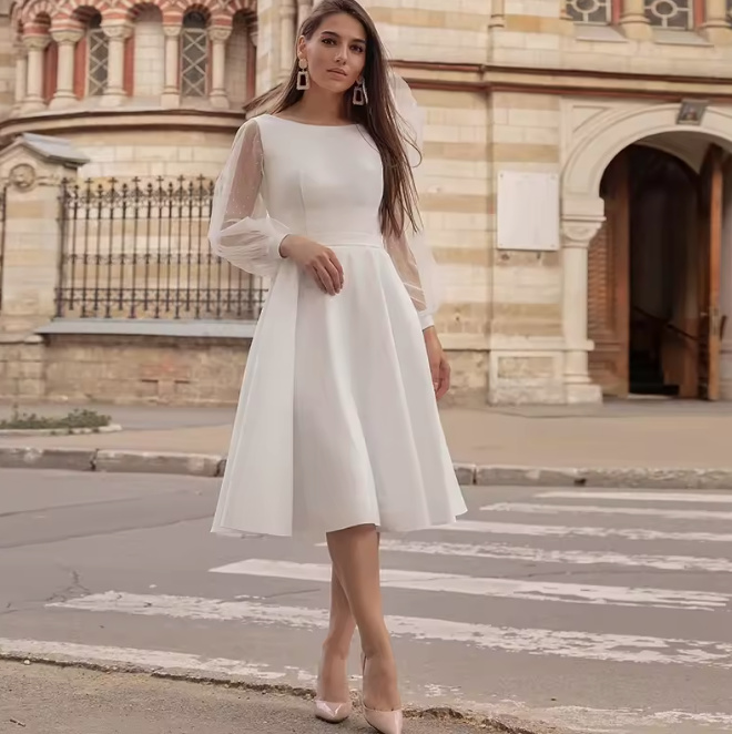 A Linie Langarm Brautkleid Fadia Wadenlang mit Tüll Ärmeln